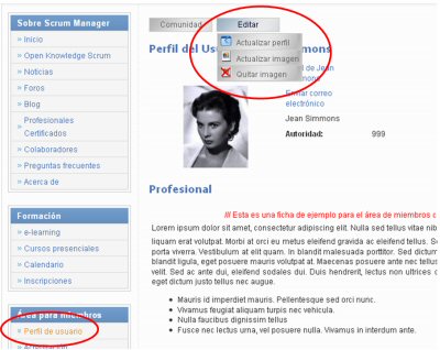 Ficha de usuario en Scrum Manager